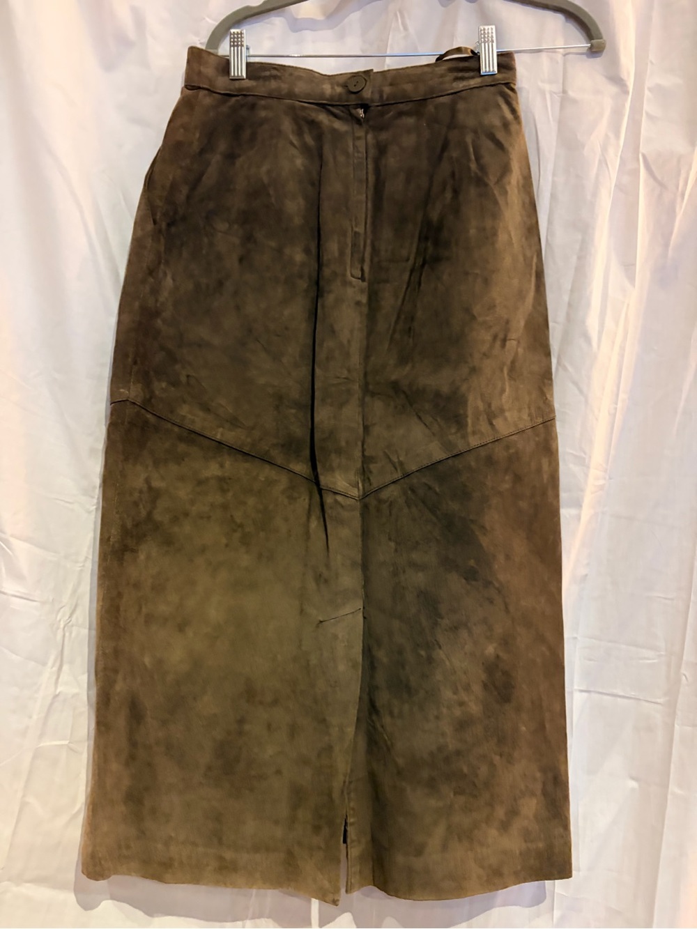 Vintage Women's Brown Suede Midi Skirt - Sculpted Panel Design